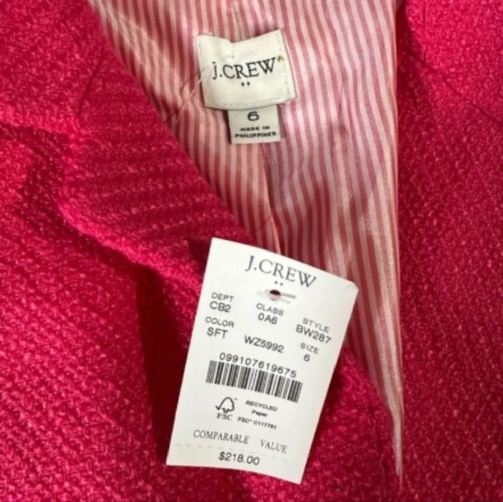 J. Crew Hot Pink Tweed Schoolboy Academia‎ Career Blazer Jacket Size 0 New